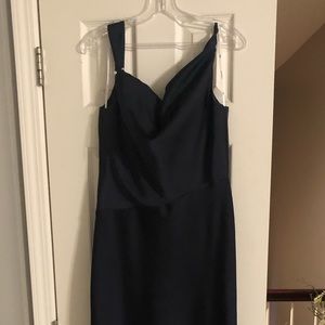 AW bridal navy blue satin bridesmaid dress. Size 10.
